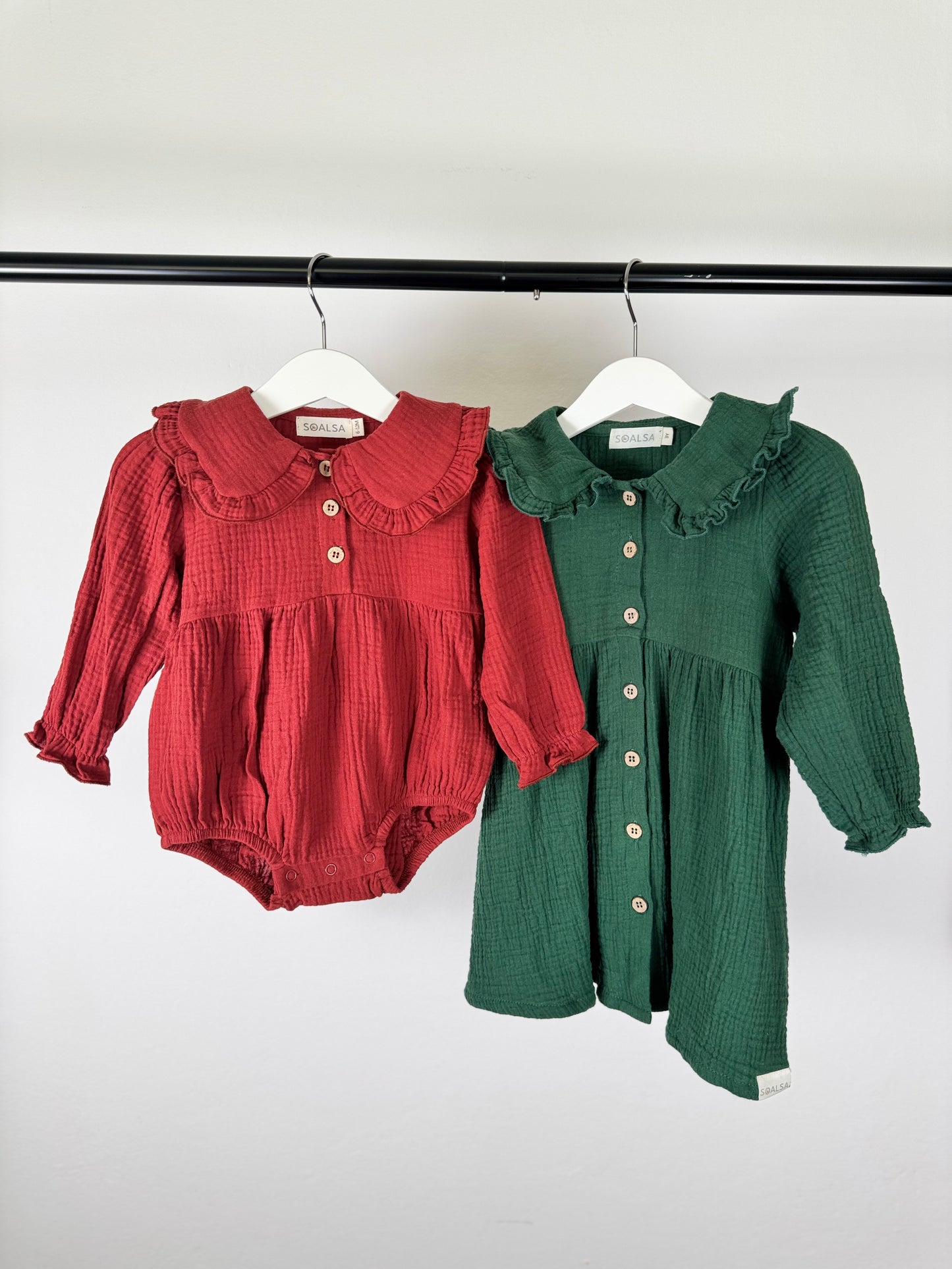 Pine Green & Berry Red Christmas Rompers