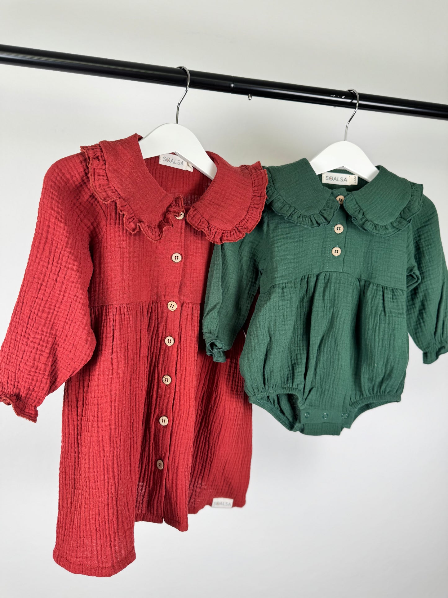 Pine Green & Berry Red Christmas Rompers