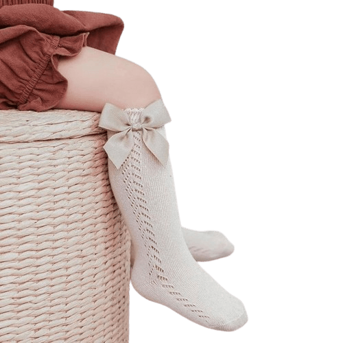 White Elegant Socks with Gold Satin Bow - SOALSA
