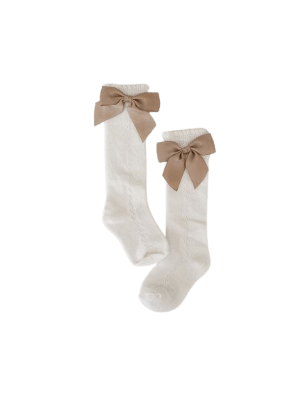 White Elegant Socks with Gold Satin Bow - SOALSA