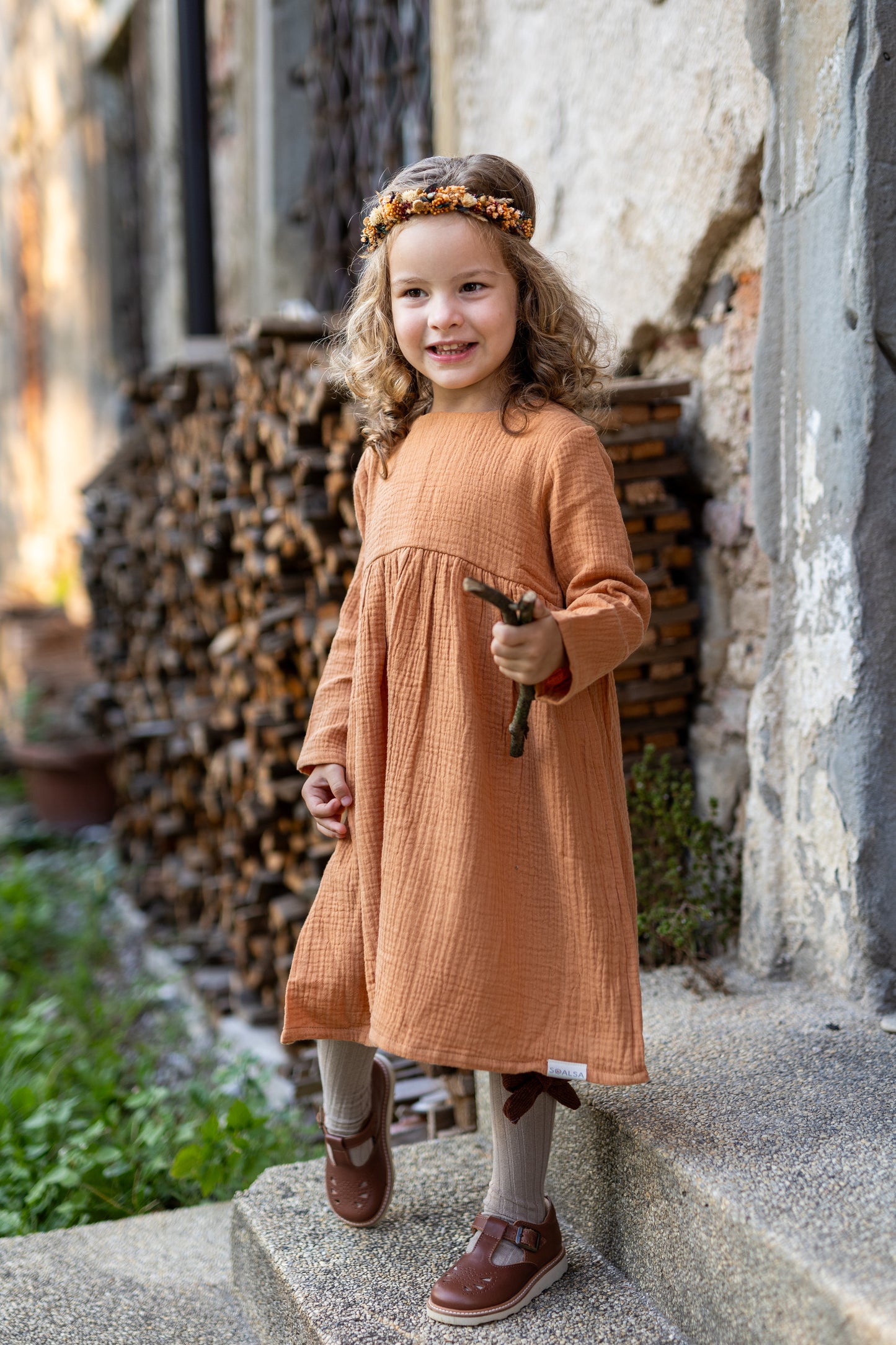 4y Muslin Dress + Knee High Socks
