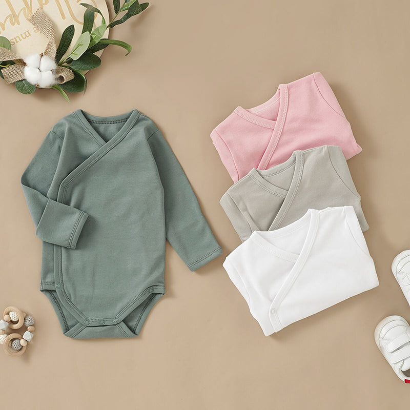 SOALSA kimono side-snap bodysuits in pink gray white and green with soft cotton fabric bodi na preklop