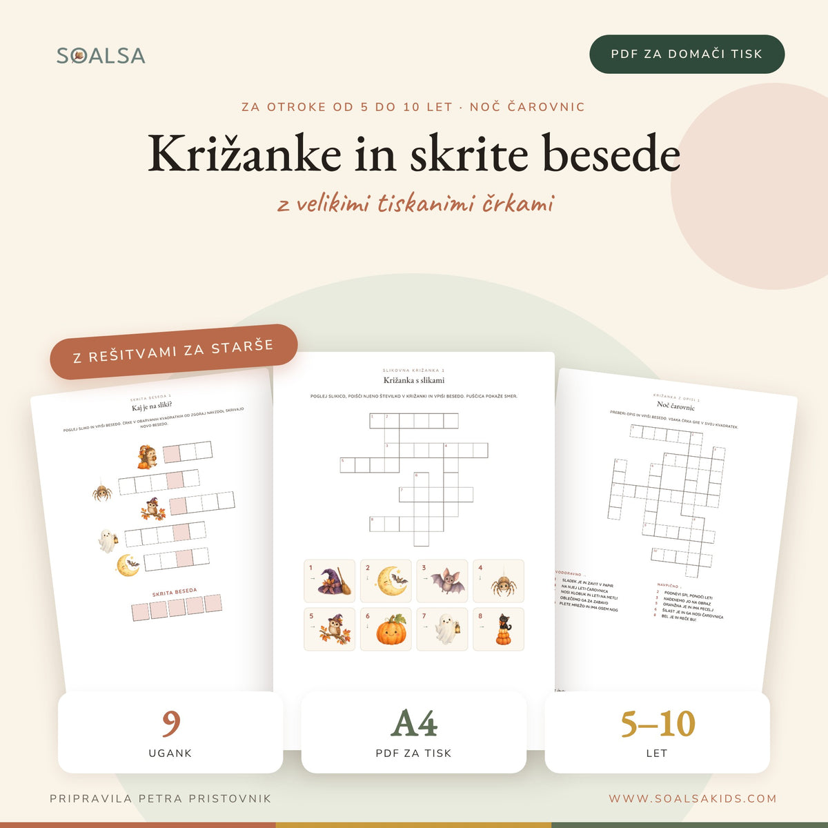Križanke in skrite besede za noč čarovnic (5-10 let)