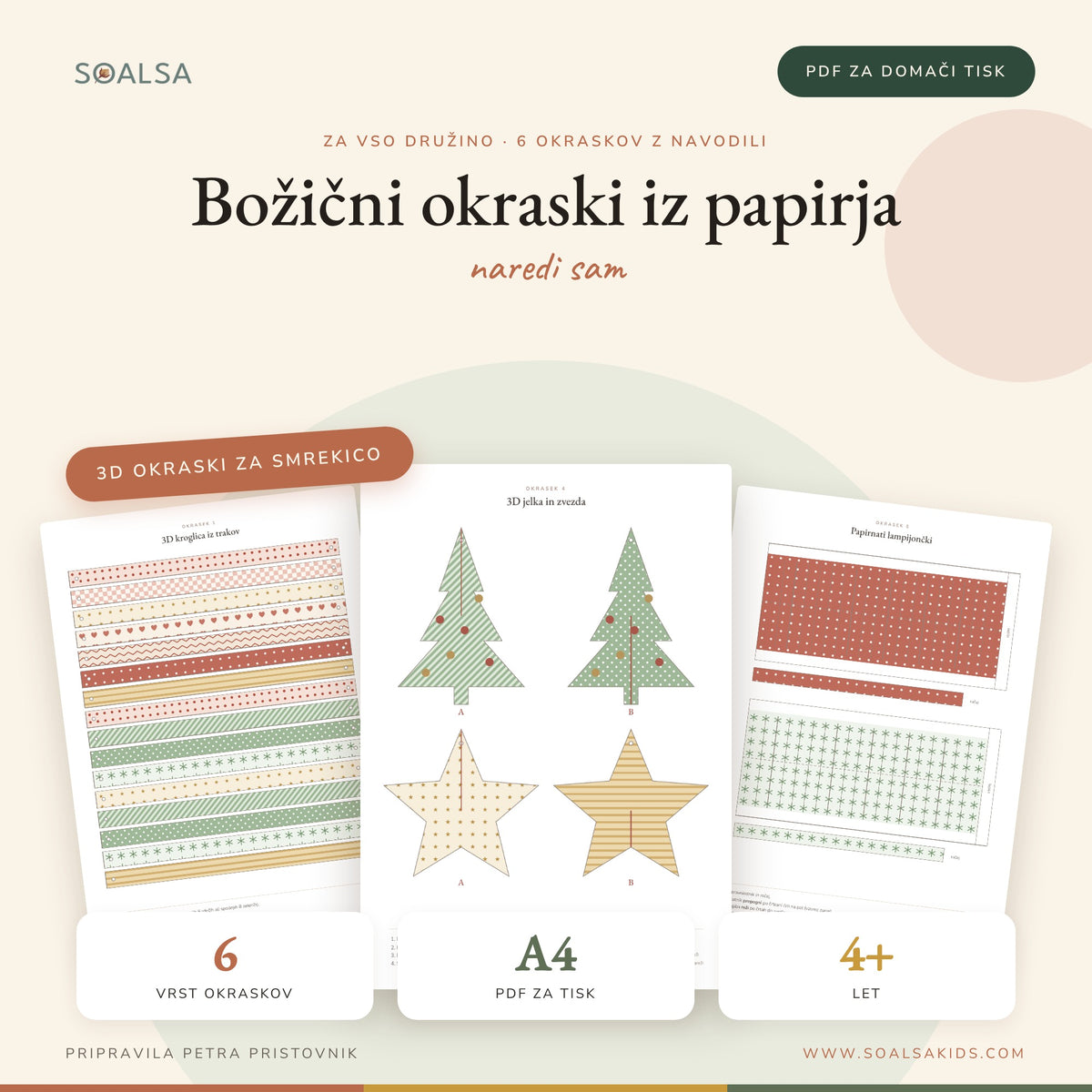 Božični 3D okraski iz papirja – naredi sam