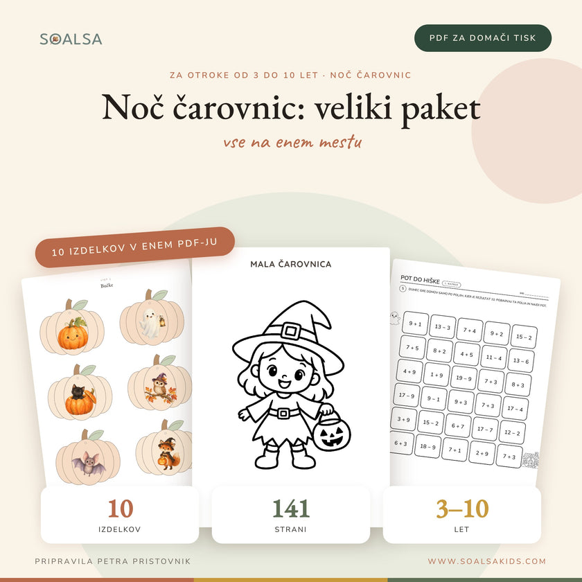 Noč čarovnic – veliki paket za otroke, 10 PDF izdelkov v enem (141 strani)