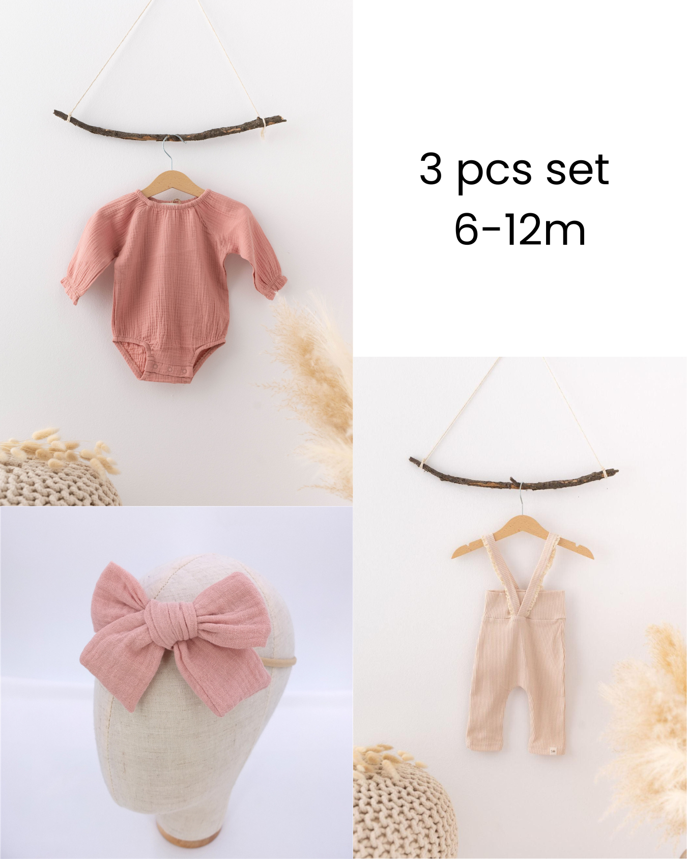 6-12m Girl’s Dusty Pink 3 pcs Set