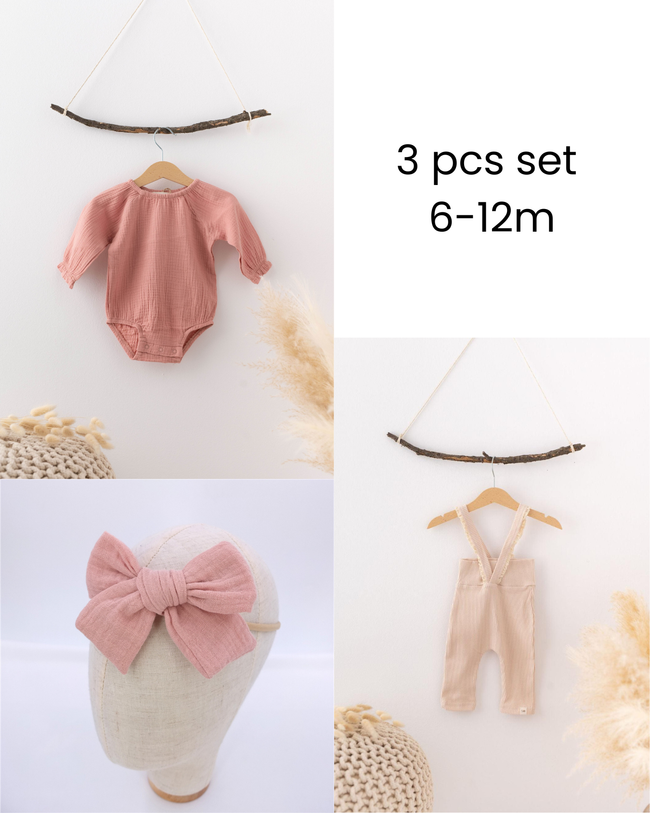 6-12m Girl’s Dusty Pink 3 pcs Set