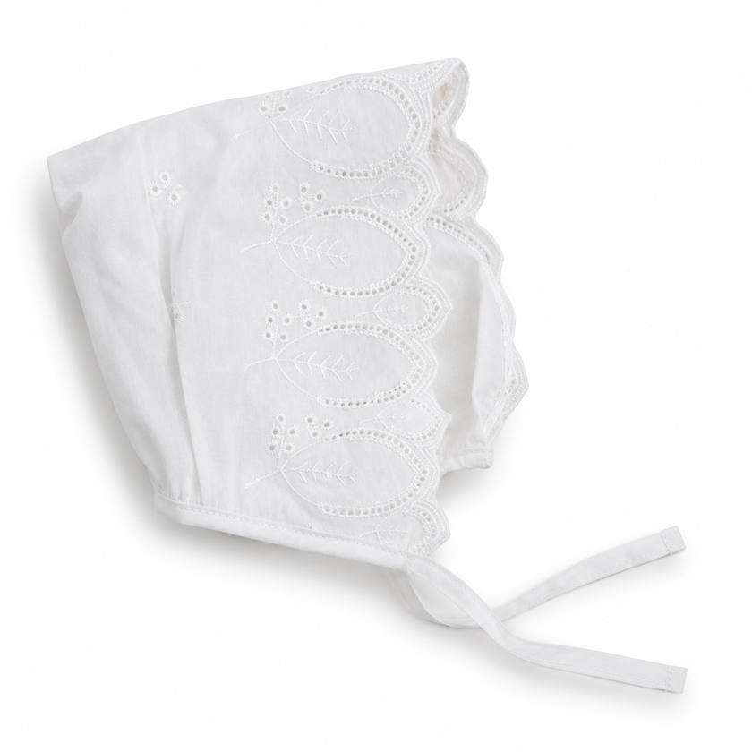 Cotton Boho White Summer Bonnet