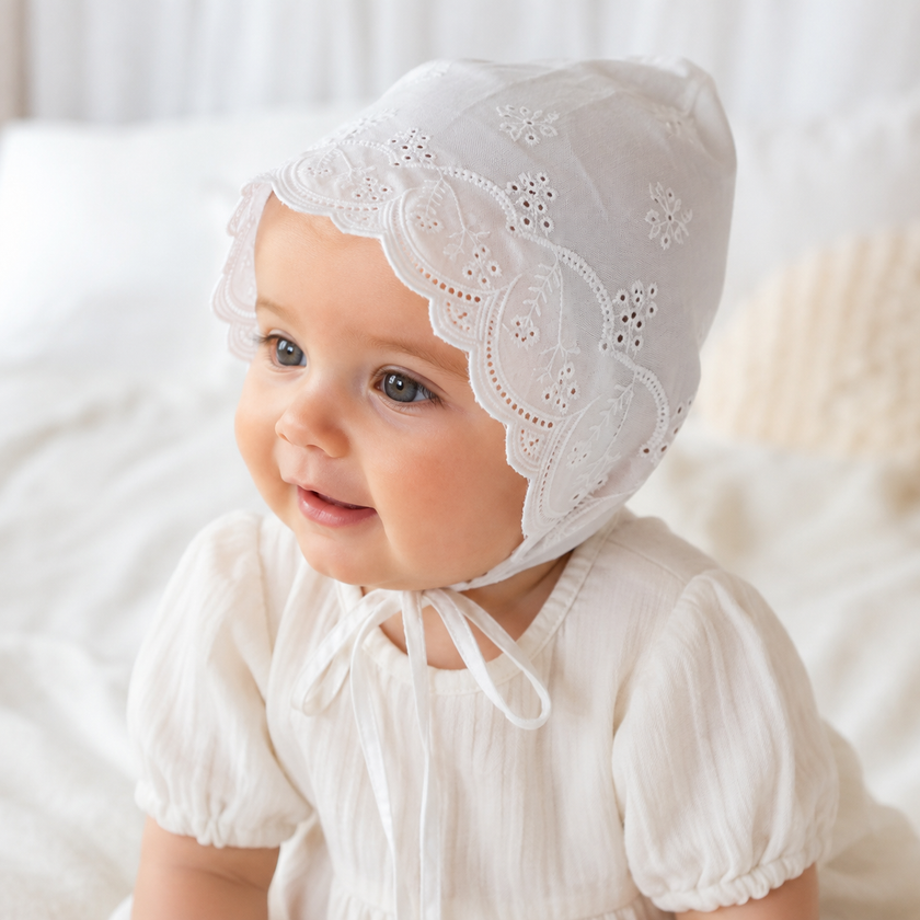 Cotton Boho White Summer Bonnet