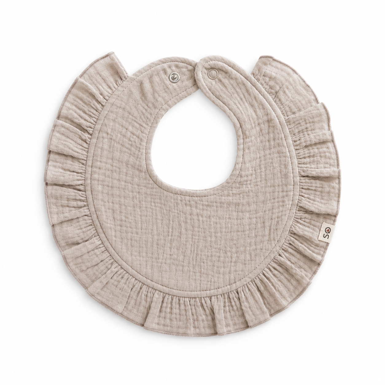 Beige Organic Cotton Muslin Ruffle Bib