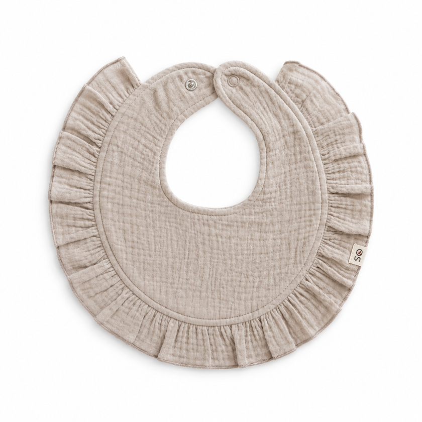 Beige Organic Cotton Muslin Ruffle Bib