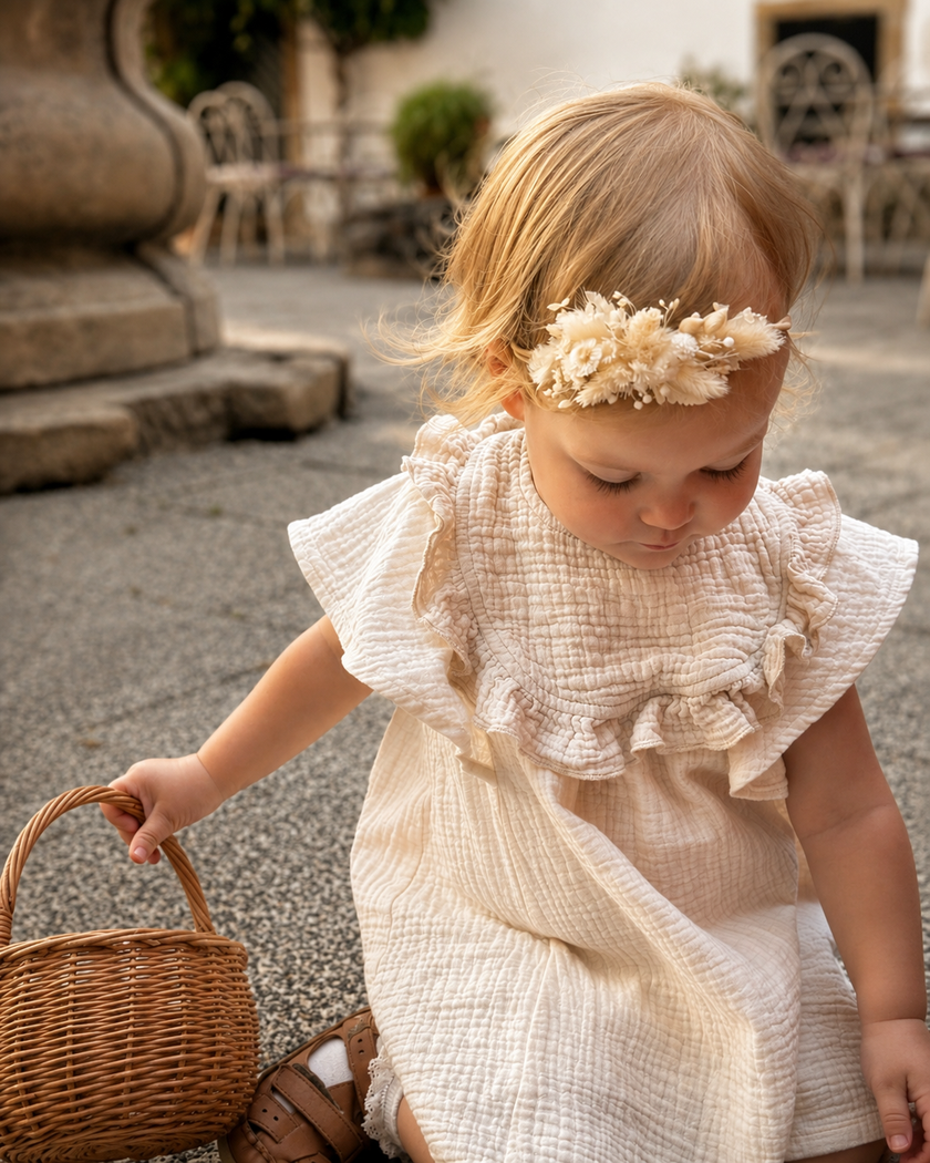 Beige Organic Cotton Muslin Ruffle Bib