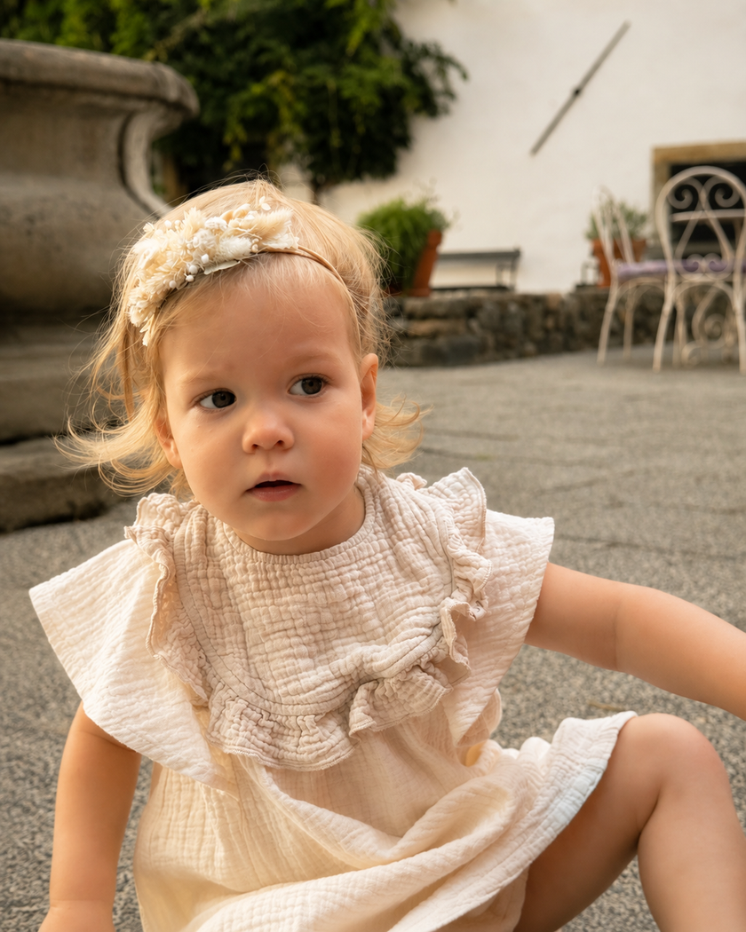 Beige Organic Cotton Muslin Ruffle Bib