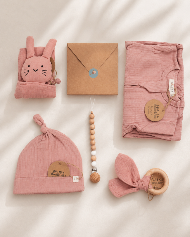 GOLD Darilo za novorojenčka DUSTY PINK