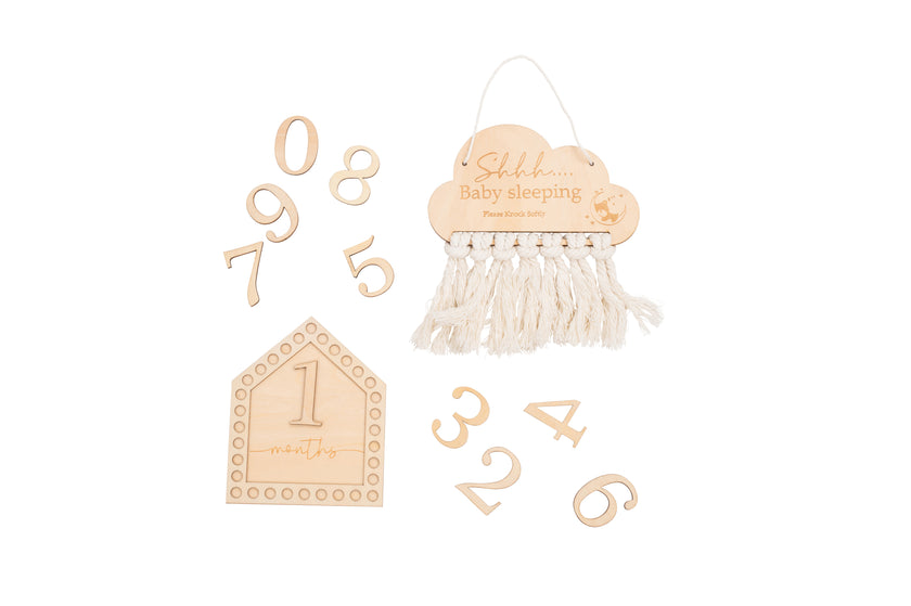 Wooden House Monthly Milestone Set with Numbers