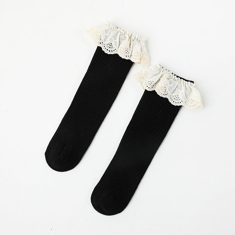 Girls Knee High Socks Lace Ruffle
