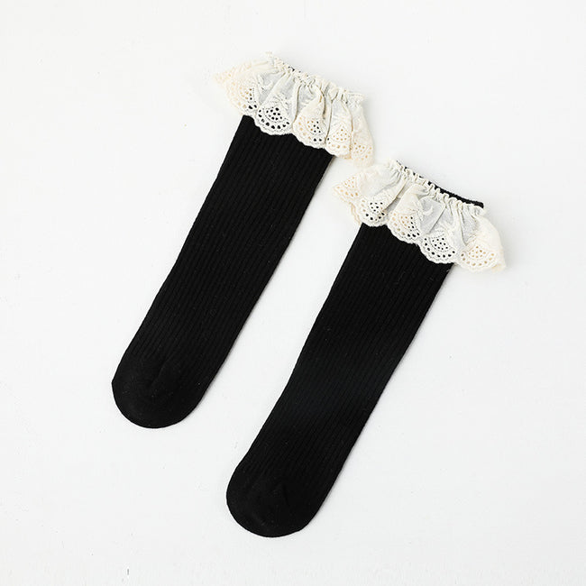 Girls Knee High Socks Lace Ruffle