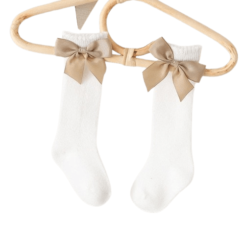 White Elegant Socks with Gold Satin Bow - SOALSA