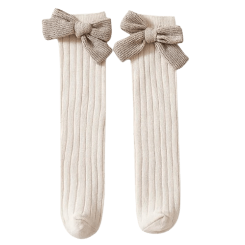 Knee-High Ribbed Socks with Knitted Bow - SOALSA