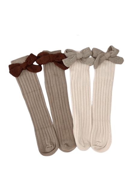 Knee-High Ribbed Socks with Knitted Bow - SOALSA