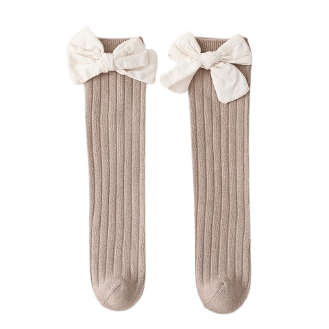 Knee-High Ribbed Socks with Knitted Bow - SOALSA