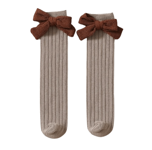 Knee-High Ribbed Socks with Knitted Bow - SOALSA