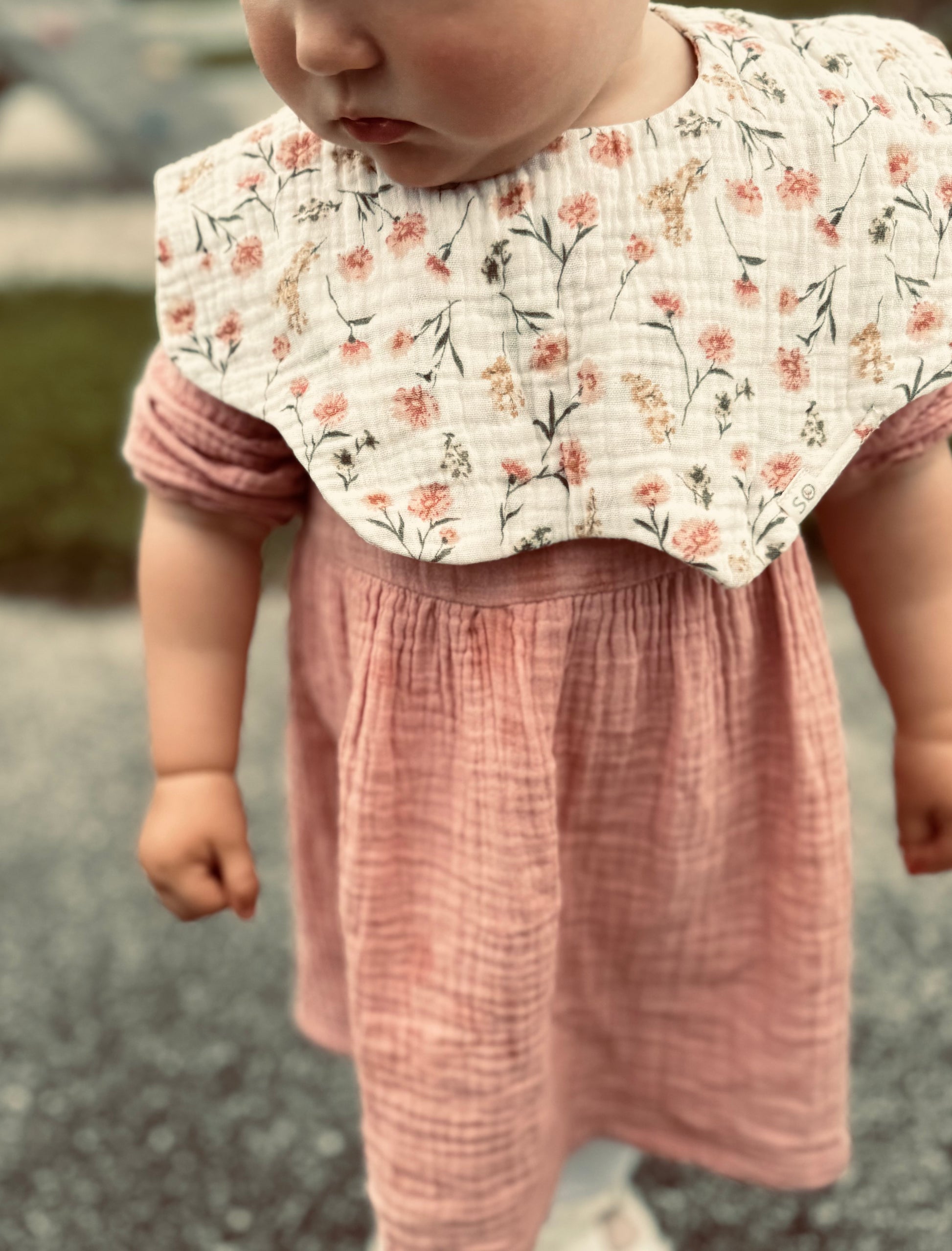 Organic Cotton Baby Bib – Soft & Stylish - SOALSA - girl wearing - slinčki za dojenčke 