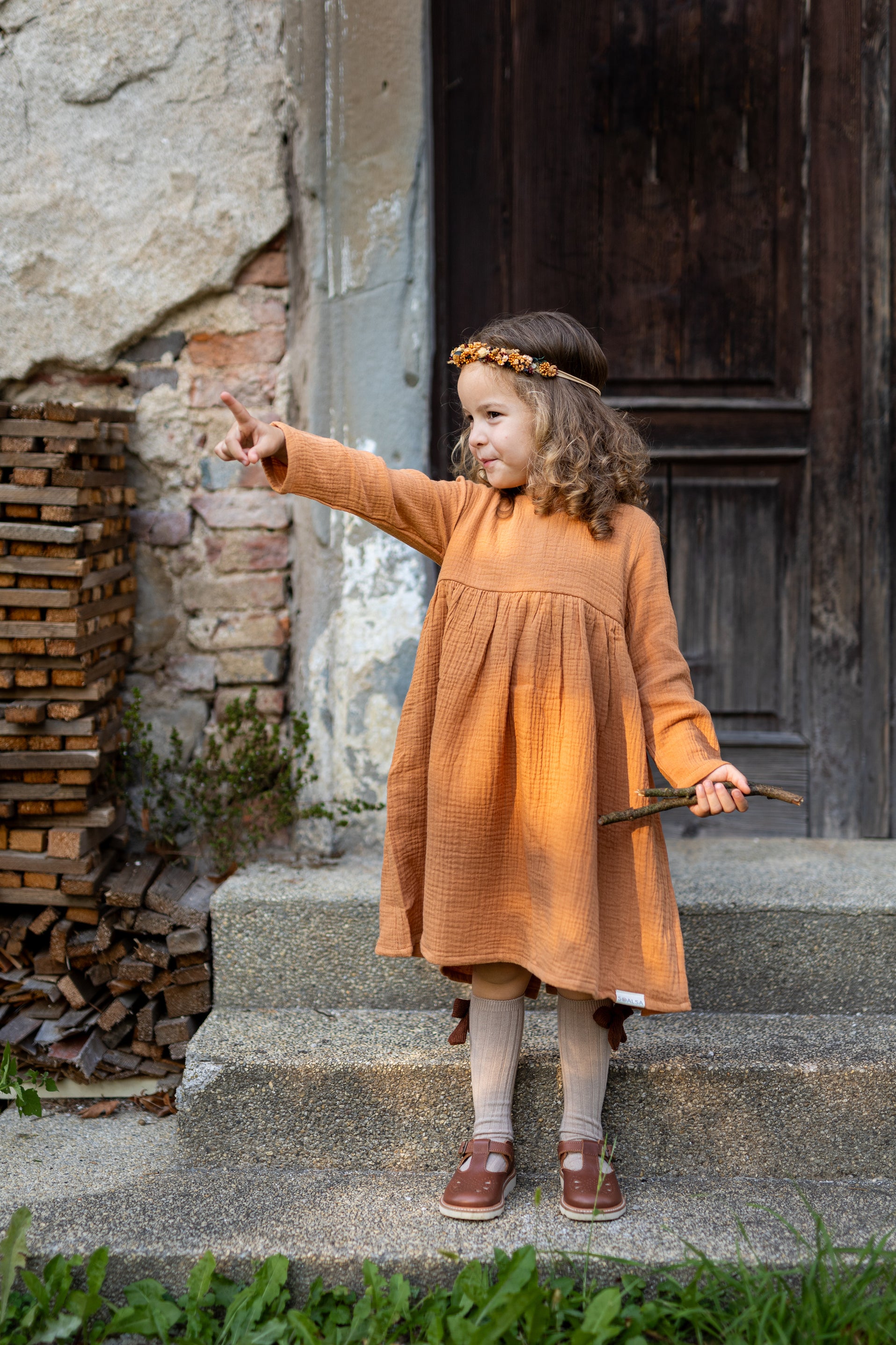 4y Muslin Dress + Knee High Socks