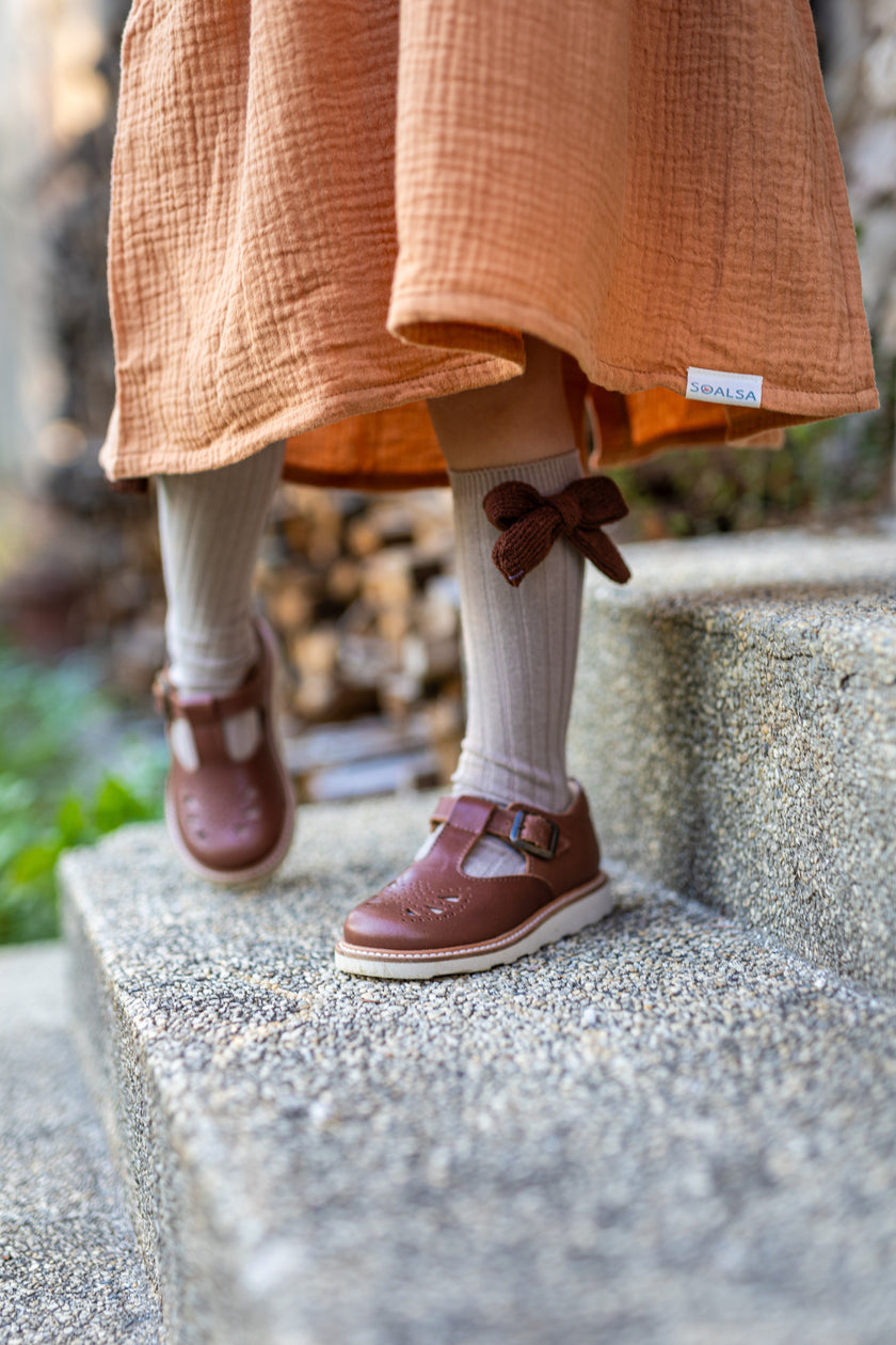4y Muslin Dress + Knee High Socks