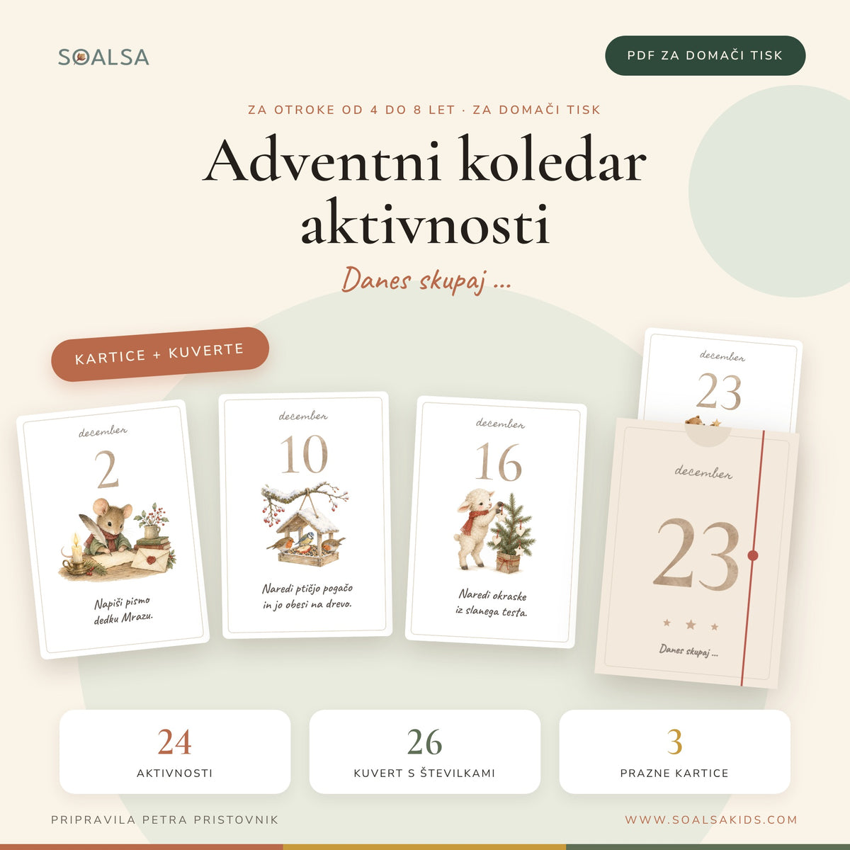 Adventni koledar aktivnosti 4–8 let s kuvertami | PDF
