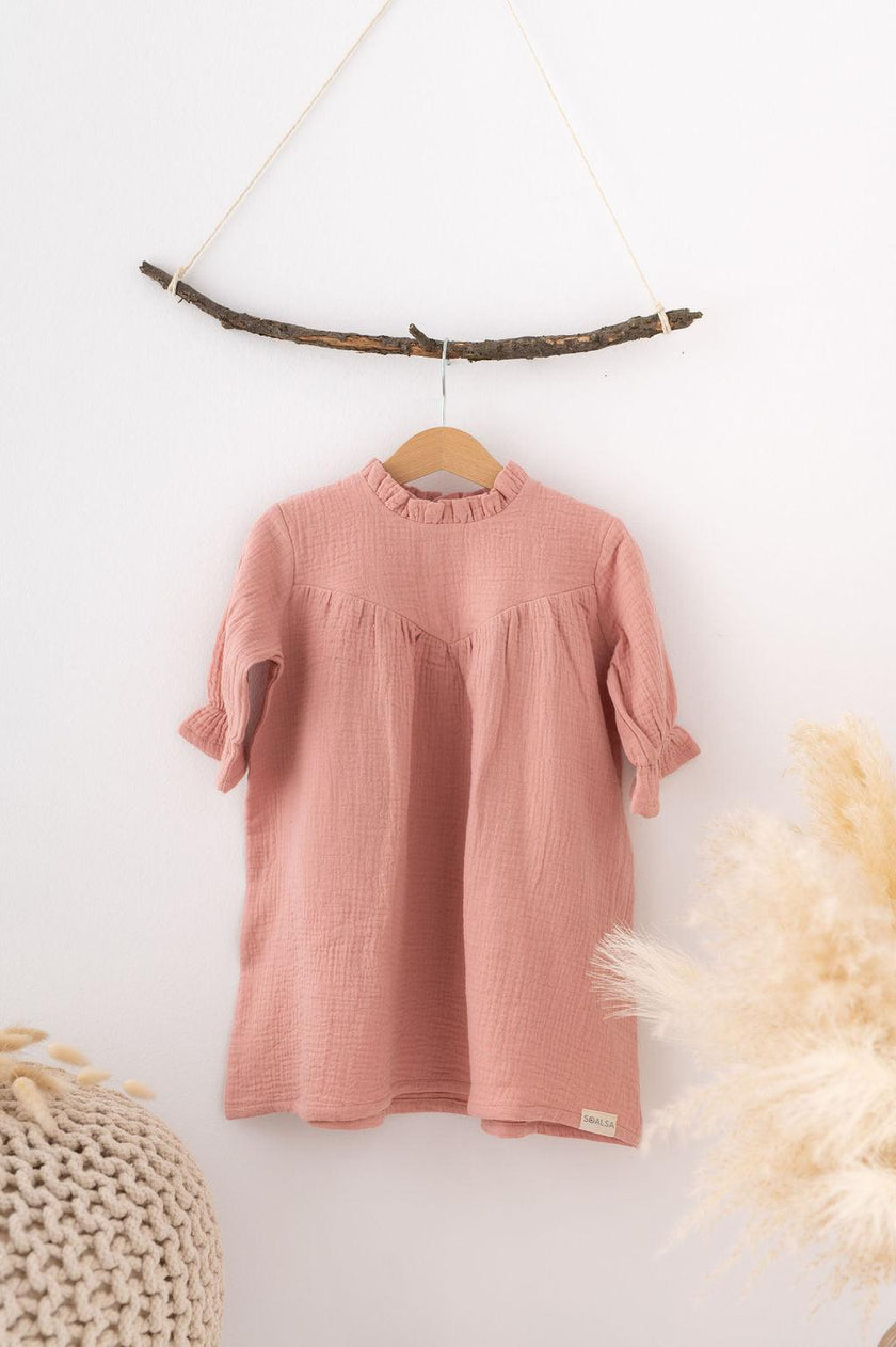 SOALSA pink baby dress hanging on wooden hanger soft fabric Božična obleka za dojenčke