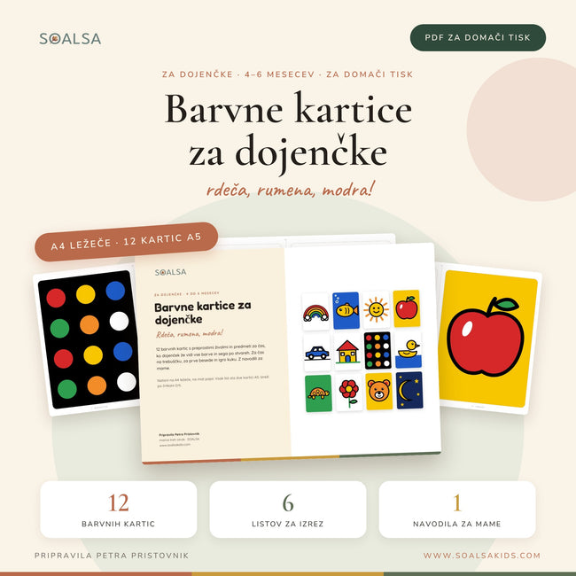 Barvne kartice za dojenčke 4–6 mesecev: živali in predmeti (PDF)