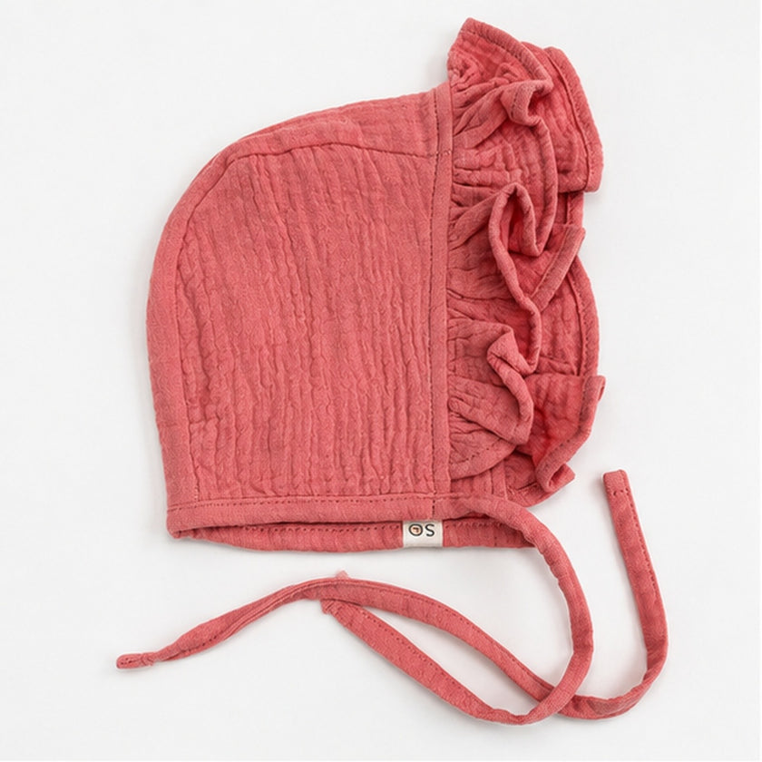 Vintage Pink Baby Muslin Bonnet