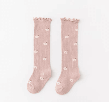 Embroidered Knee-High Socks with Frilled Top - SOALSA