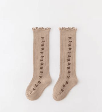 Embroidered Knee-High Socks with Frilled Top - SOALSA