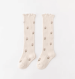 Embroidered Knee-High Socks with Frilled Top - SOALSA