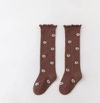 Embroidered Knee-High Socks with Frilled Top - SOALSA