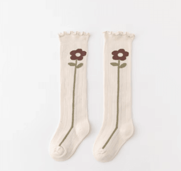 Embroidered Knee-High Socks with Frilled Top - SOALSA