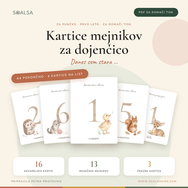Kartice mejnikov za dojenčico (punčka) – PDF za tisk