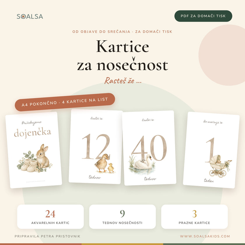 Kartice za nosečnost – mejniki nosečnosti, PDF za tisk