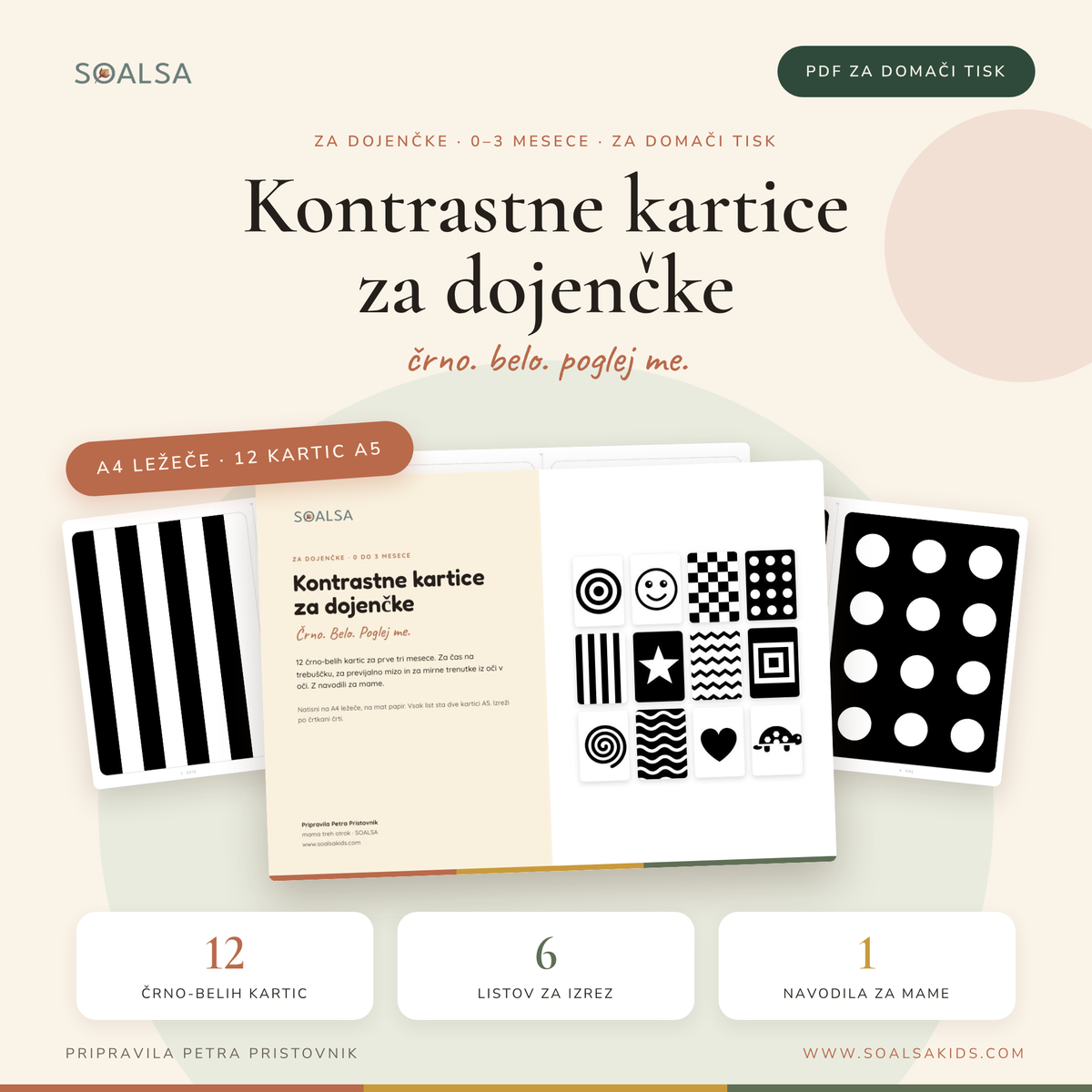 Kontrastne kartice za dojenčke · 0–3 mesece