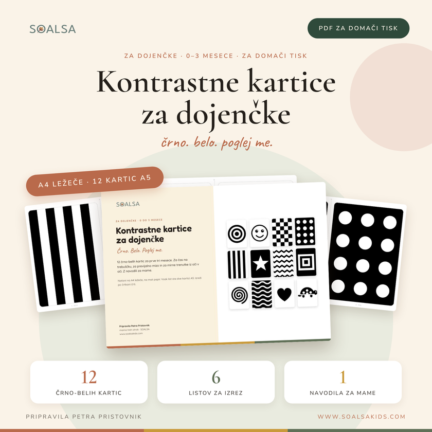Kontrastne kartice za dojenčke · 0–3 mesece
