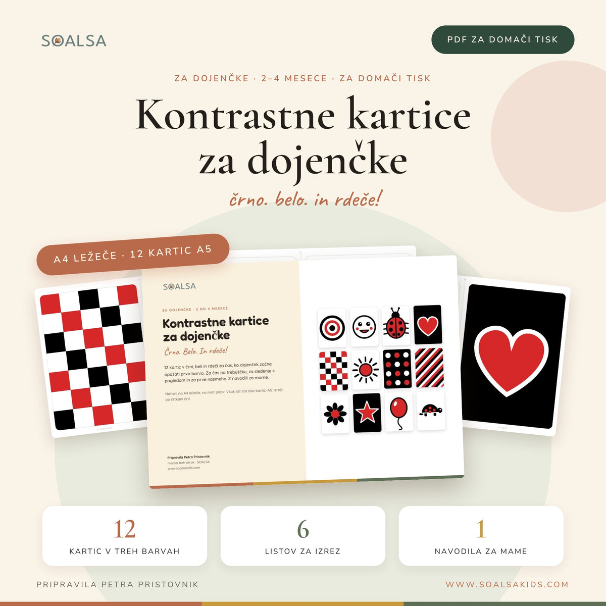 Kontrastne kartice za dojenčke 2–4 mesece, črno-belo-rdeče (PDF)