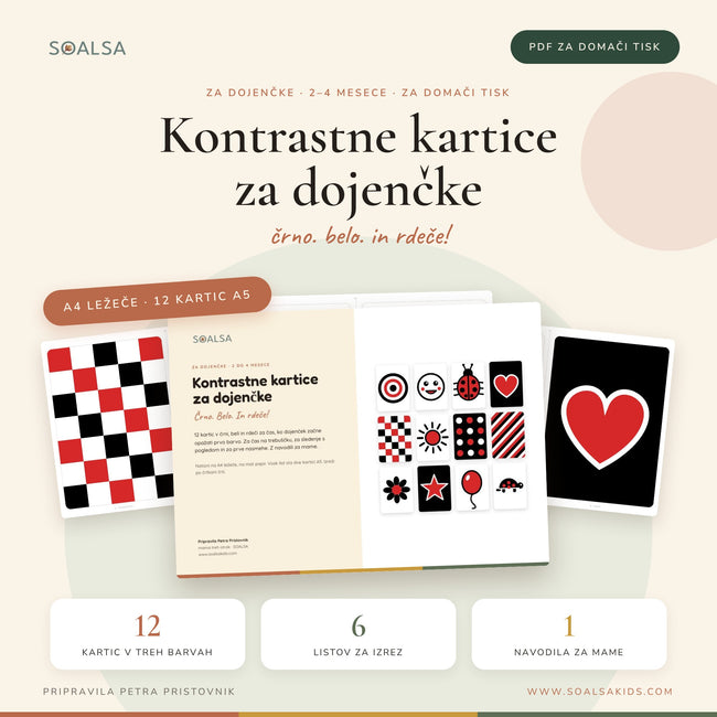 Kontrastne kartice za dojenčke 2–4 mesece, črno-belo-rdeče (PDF)