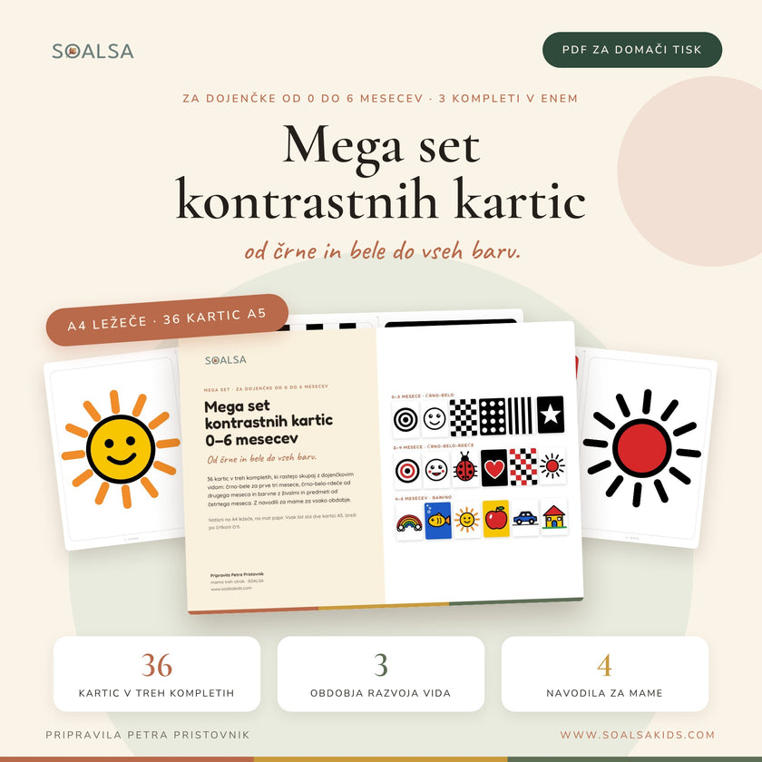 Mega set kontrastnih kartic za dojenčke 0–6 mesecev