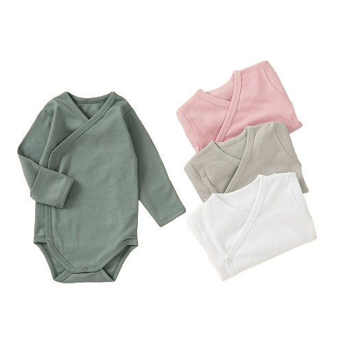 SOALSA kimono side-snap bodysuits in green pink beige and white featuring bodi na preklop design