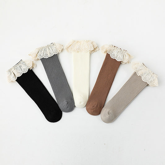 Girls Knee High Socks Lace Ruffle